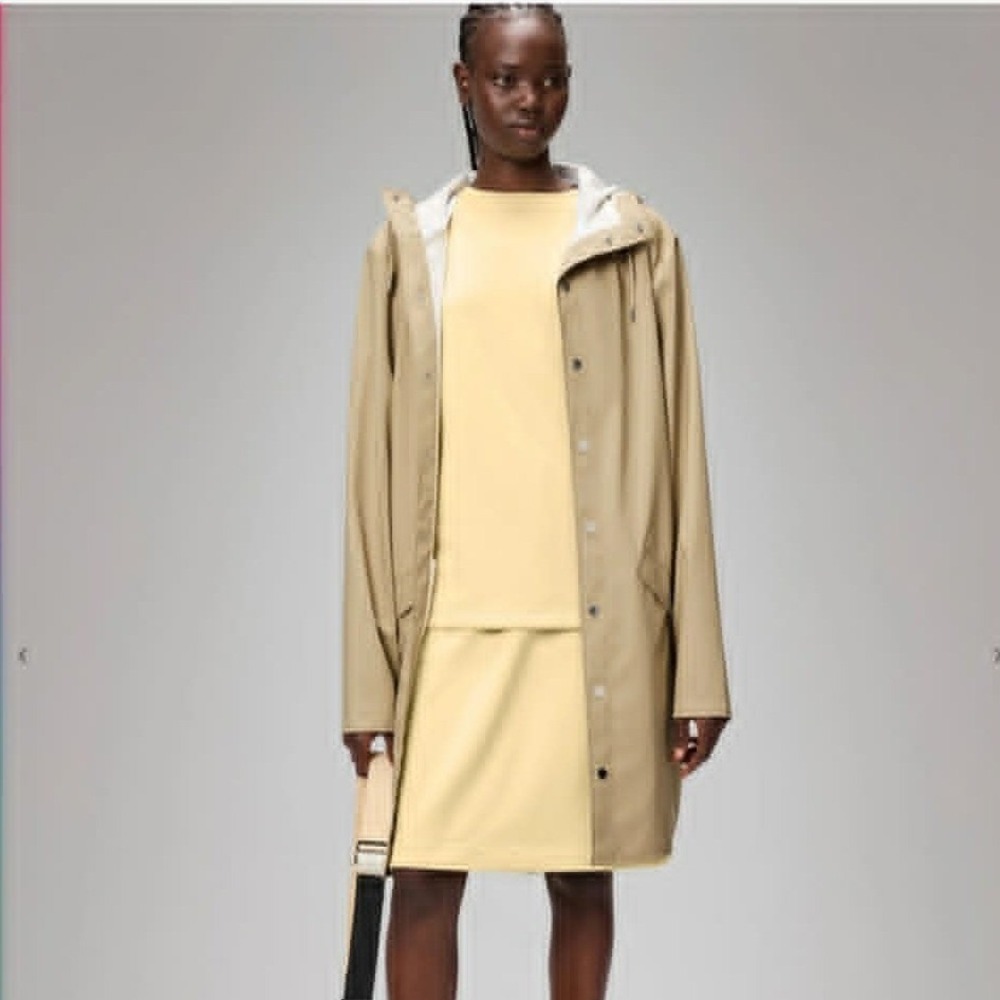 Rains Long Rain Coat Jacket Unisex Small Snap Closure Hood w/Visor Adj Sleeves